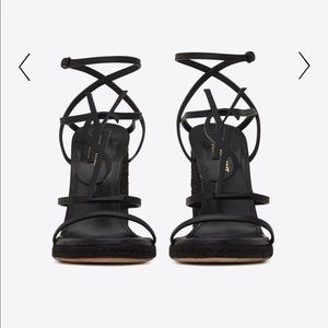 **SOLD***CASSANDRA WEDGE ESPADRILLES IN LEATHER WITH BLACK MONOGRAM 36/6